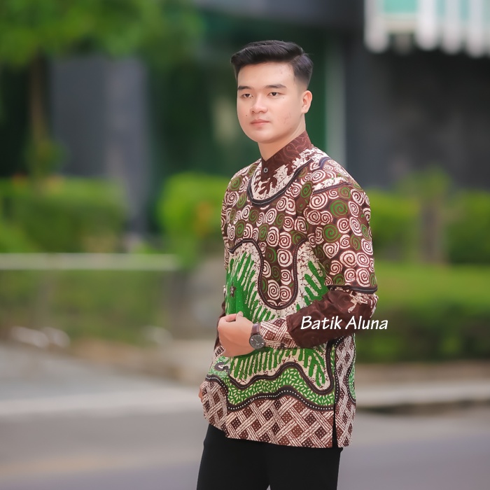 Koko Kurta Dewasa Motif Batik Kerah Shanghai Lengan Panjang Produksi Batik Aluna MBA 006