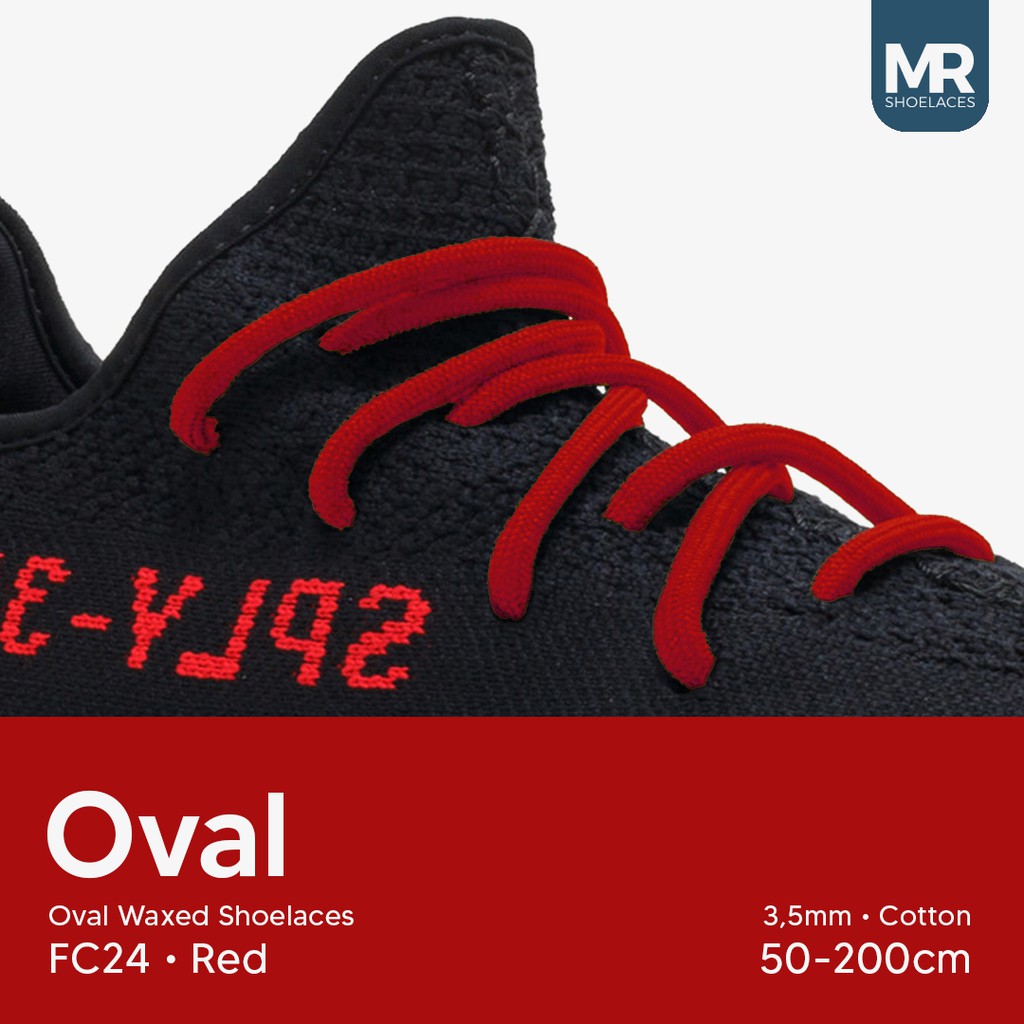 MR Shoelaces FC24 Merah RED Tali Sepatu Lilin Oval 3.5mm (Waxed Laces) 50cm 70cm 80cm 100cm 120cm 150cm 200cm - Premium Shoelace