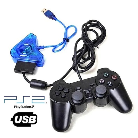 Stik Joystick Gamepad Controller PS2 PS3 PC Kabel USB Konverter Converter Konektor Game Gaming Lapto