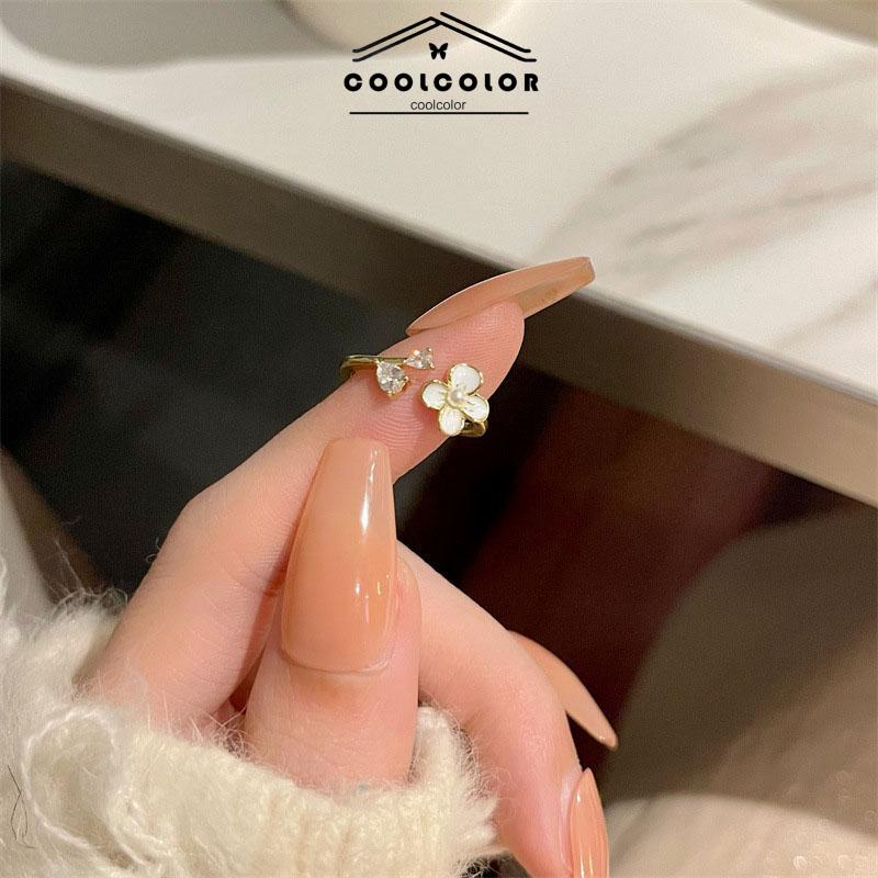 COD❤️Cincin Bunga Sederhana Lembut Manis Kecantikan Temperamen Cincin Pembuka Glossy Impor Fashion Korea Aksesoris Wanita