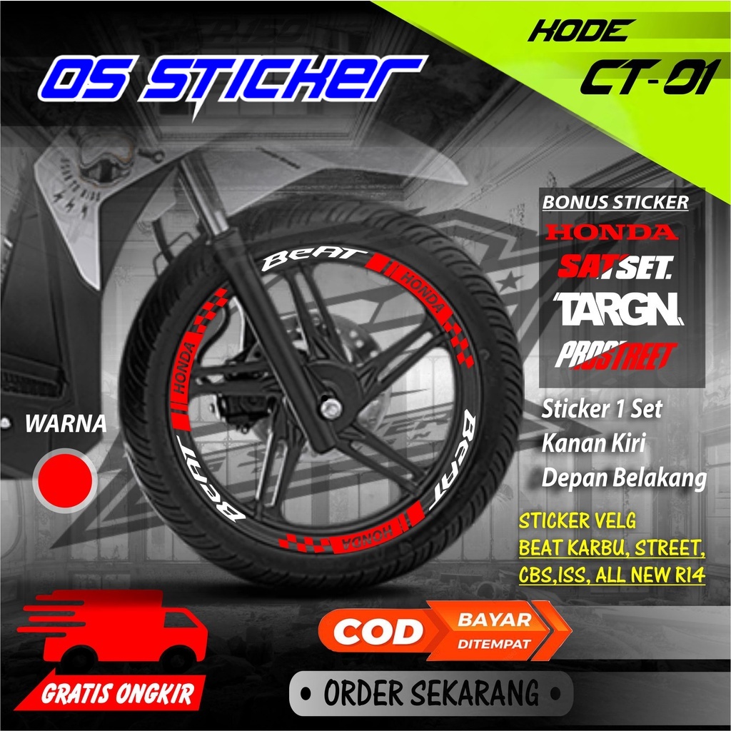 CT-01 Stiker Cutting Sticker Stiker Velg Racing Lis List Variasi Beat Karbu Fi Esp Street Deluxe Set