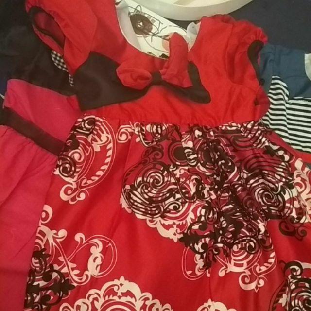 Two Mix Baju Dress Anak Perempuan Motif Batik Satin Pita Dada 2183 Size 3-7