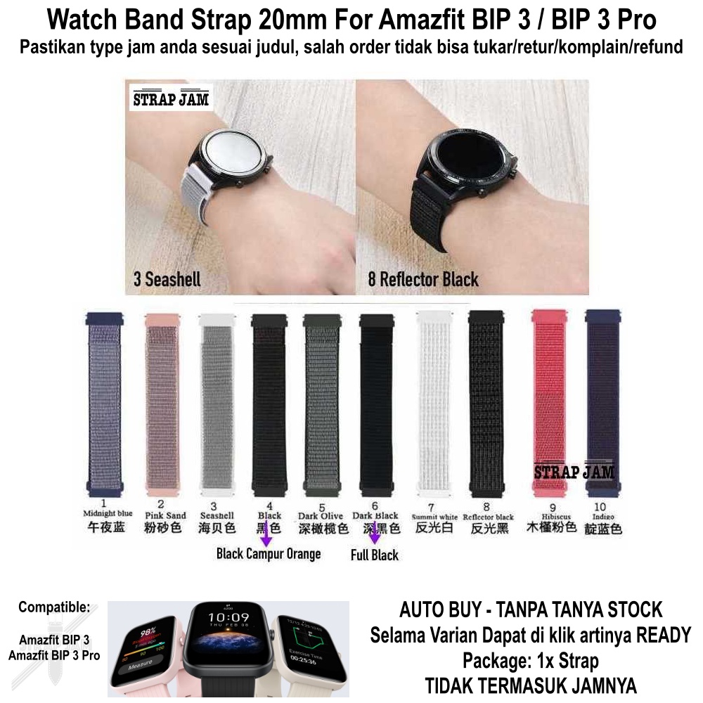 Tali Jam Amazfit BIP 3 / Pro - Strap 20mm Nylon Velcro Sport Loop Sporty