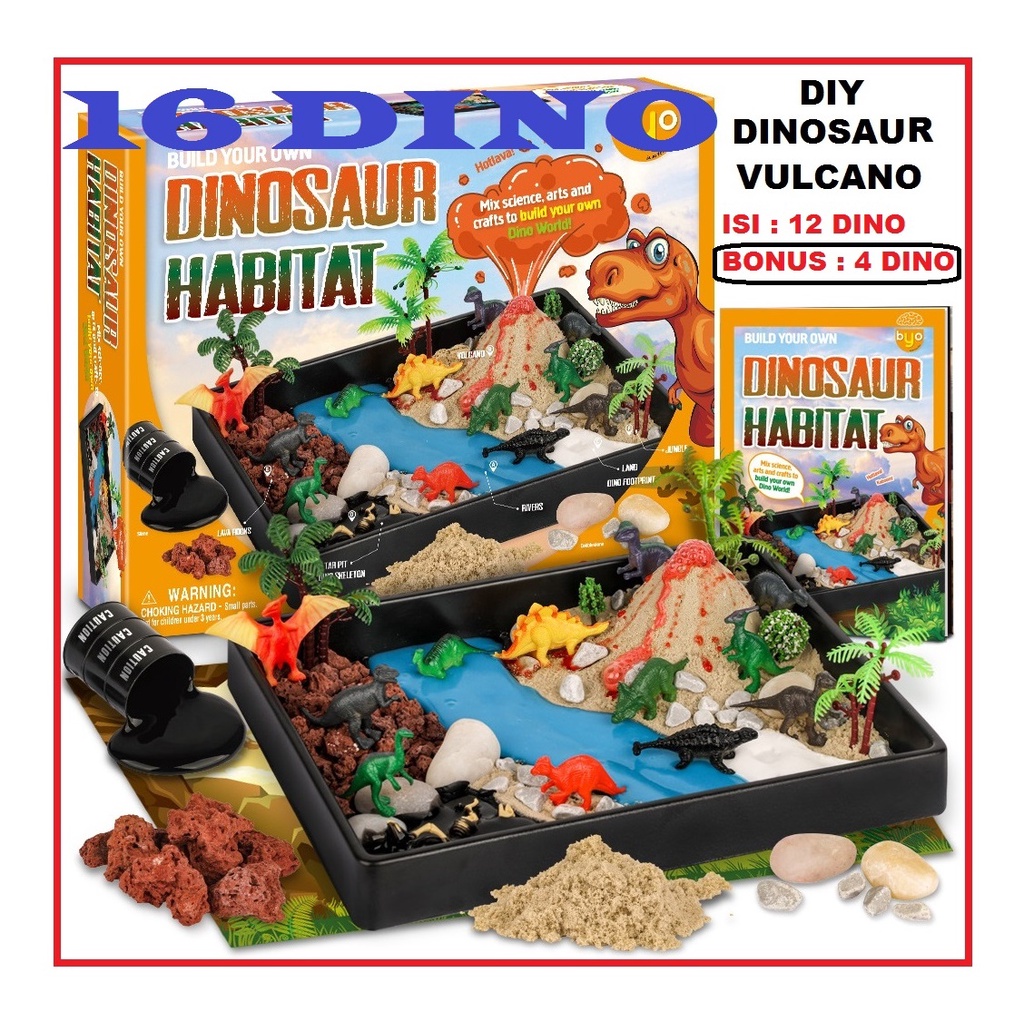 MAINAN ANAK EDUKASI SIMULATOR PRETEND PLAY DIY DINO / DINOSAUR HABITAT VULCANO GUNUNG / EDUKASI BELA
