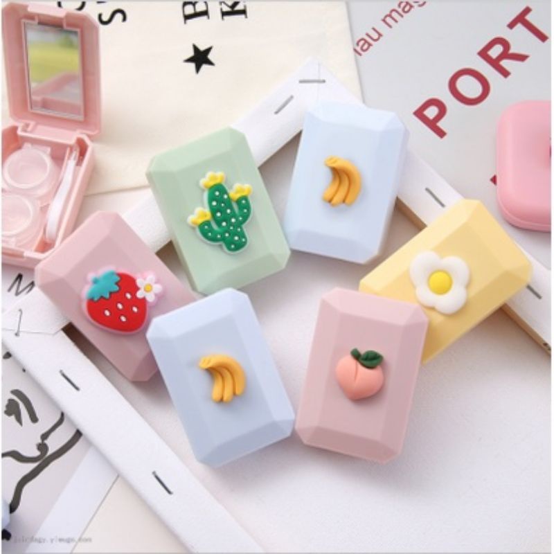 [COD] SOFTLENS CASE WITH MIROR KOTAK LENSA DENGAN CERMIN KARAKTER LUCU CUTE IMPORT TEMPAT PENYIMPANAN LENSA MATA