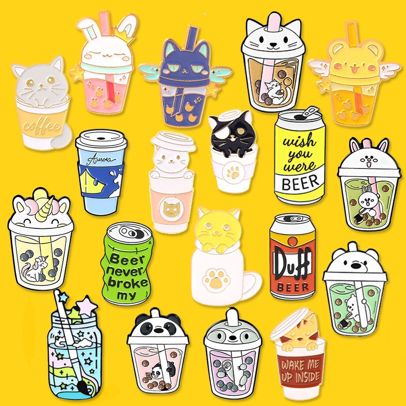 Bros Pin Enamel Bentuk Kartun Milk Tea Kucing Warna-Warni Untuk Anak Perempuan