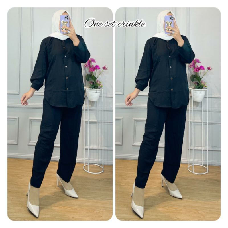 BELLE ONE SET / SETELAN RAYON DAILY ONE SET BAJU SETELAN WANITA KEKINIAN-AIRFLOW SET(HITAM)