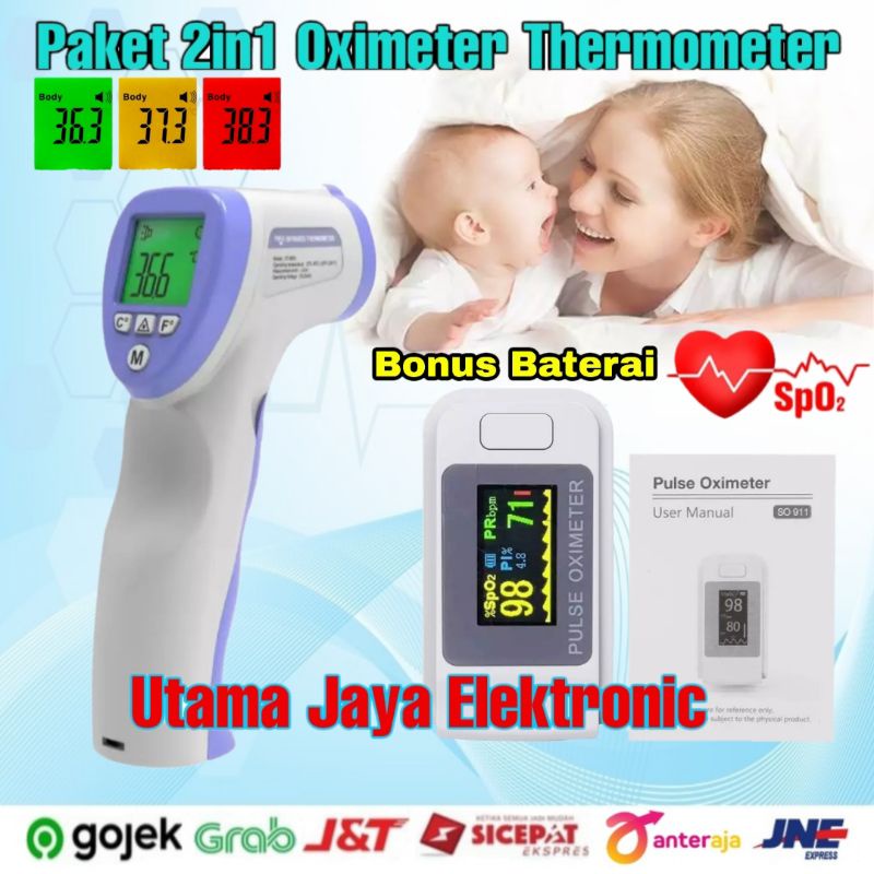 Paket 2in1 Oximeter Pulse Fingertip Thermometer Gun