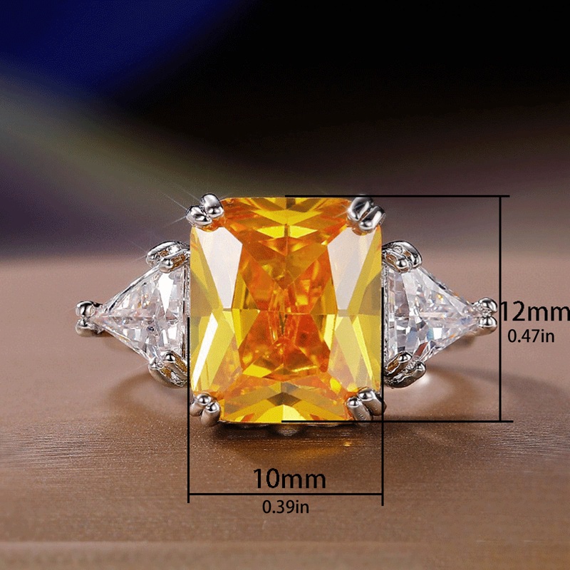 Fancyqube Cincin Bentuk Geometri Warna Silver Hias Cubic Zirconia Kuning Untuk Wanita