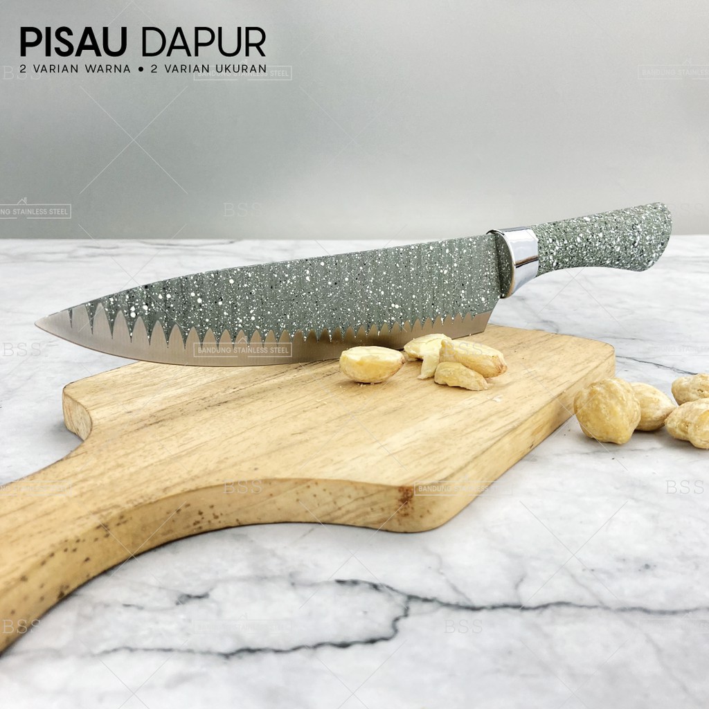 Pisau Dapur Tajam Motif Elegant Murah Hitam Hijau Granit 5inch 8inch Texture Kulit Pegangan Nyaman