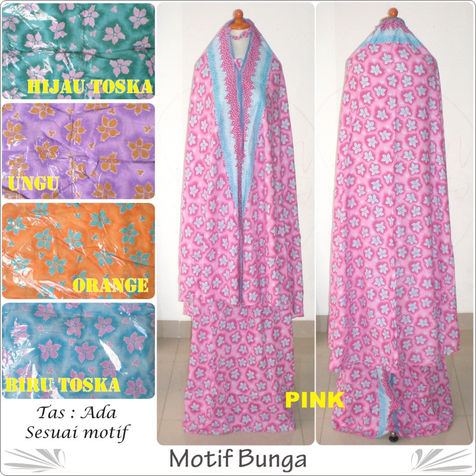 Mukena bali dewasa katun rayon motif bunga  dasar warna 