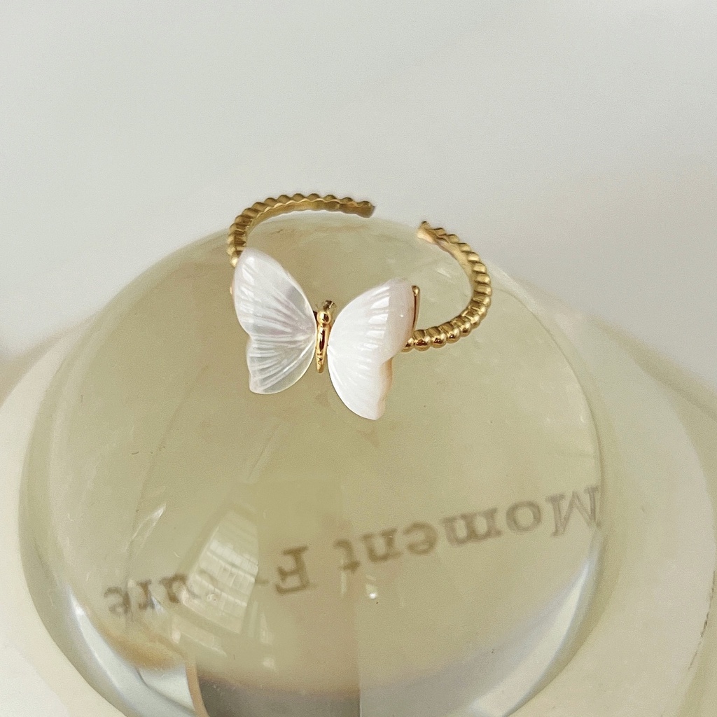 Butterfly Cincin Model Terbuka Adjustable Desain Kupu-Kupu Aksen Mutiara Untuk Wanita