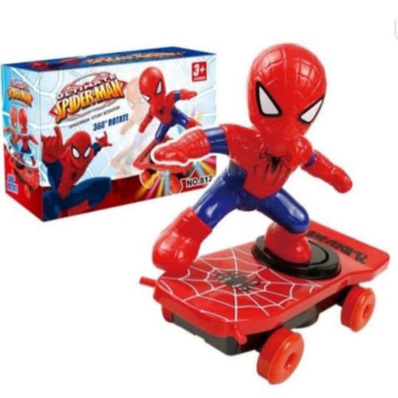 MAINAN ANAK SPIDERMAN  SKATEBOARD SCOOTER STUNT PUTAR