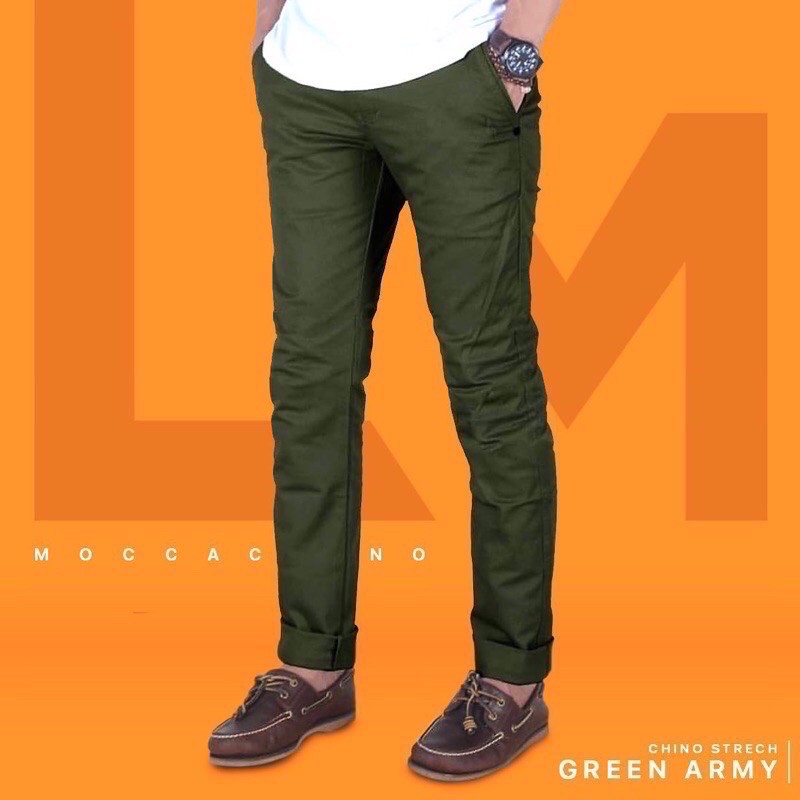 TERLARIS CHINO PREMIUM MALMO - CHINOS REAL PICT CELANA CHINO PANJANG PRIA ORIGINAL PREMIUM CELANA PRIA SLIM FIT STRETCH CASUAL FORMAL CHINOS PREMIUM MALMO-Green Army