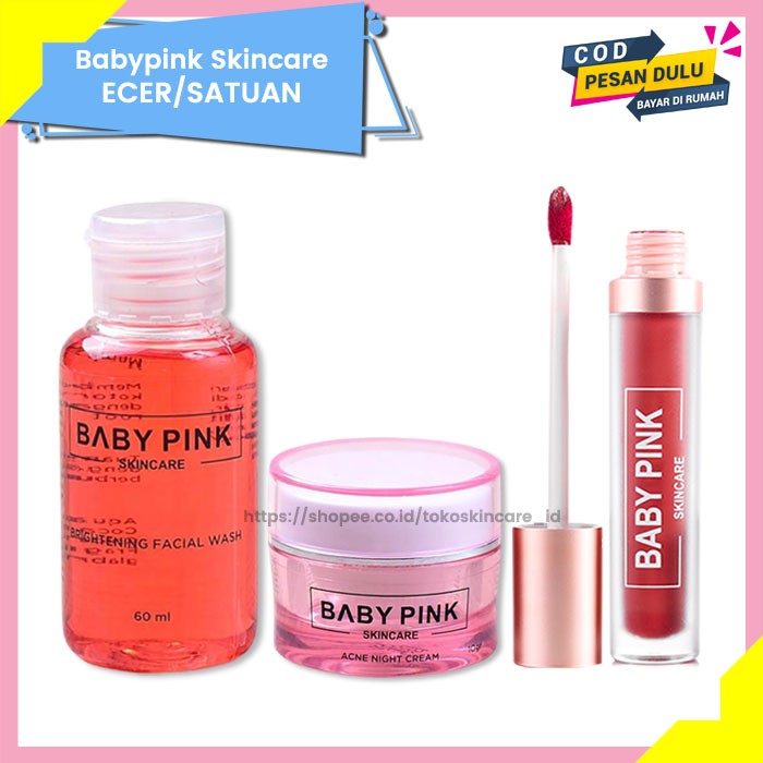 Brightening Facial Wash &amp; Acne Night Cream &amp; Babylip Berry Addict Baby Pink Skincare Original BPOM