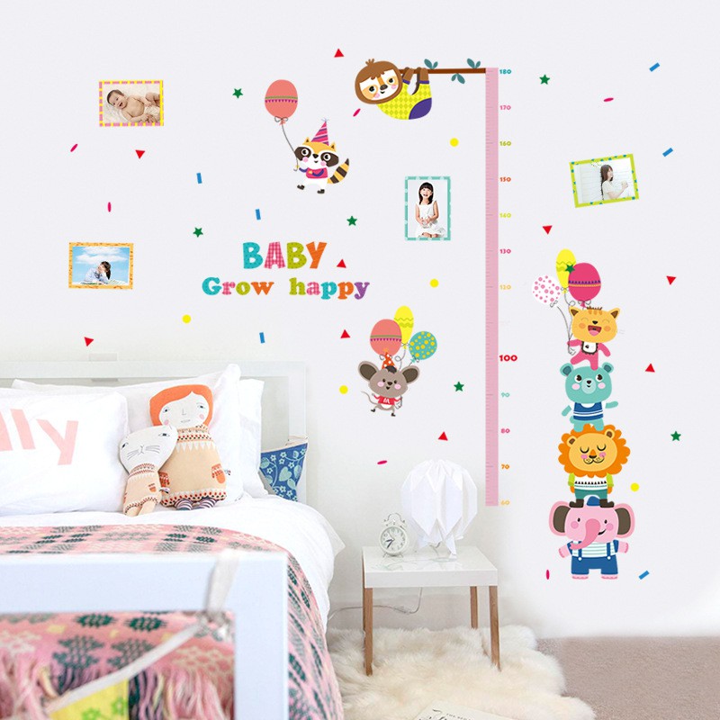 RELIZA WALLSTICKER TINGGI BADAN BABY GROW UP HAPPY ANIMAL HEWAN SK9056 STIKER DINDING