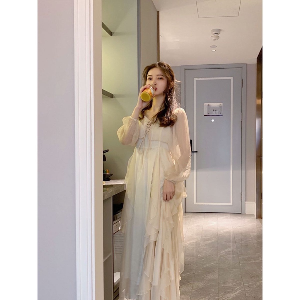 2022 fashion kardigan warna solid Alice in Wonderland rok besar hem kebesaran suspender dress setela