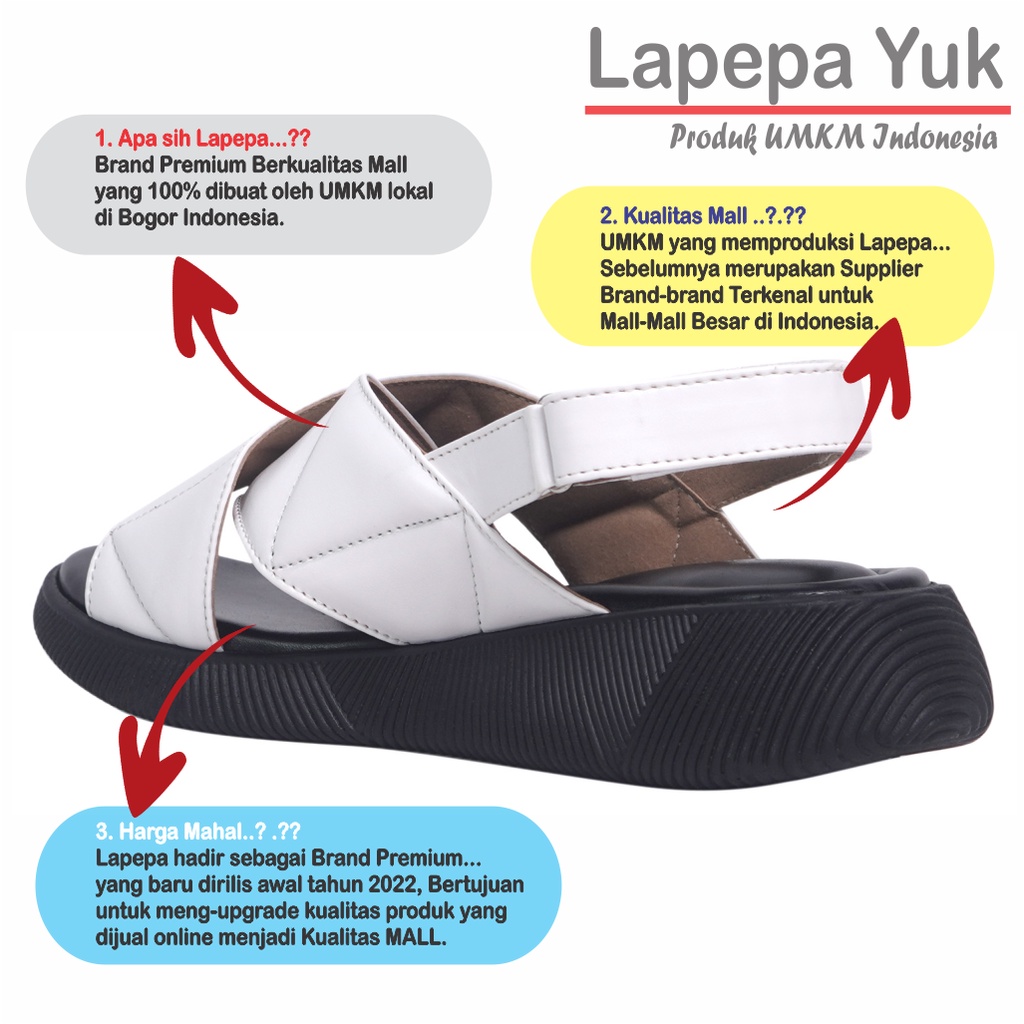 LAPEPA YUK -  Sepatu Sandal Wanita Wedges JOVITA Model Ban dua Tali Strap belakang Hak Tinggi Sole 4 cm Spatu Sendal Gunung Cewek  Size 36 37 38 39 40 41 Warna WHITE Putih Cewe Kekinian Premium Terbaru Shoes Ori Original Mall Official Store Promo