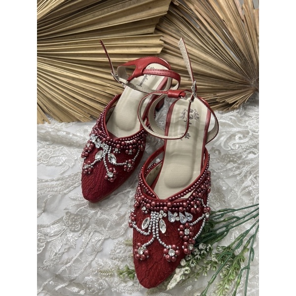 sepatu wanita pesta wedding melani tali merah marron 7cm tahu