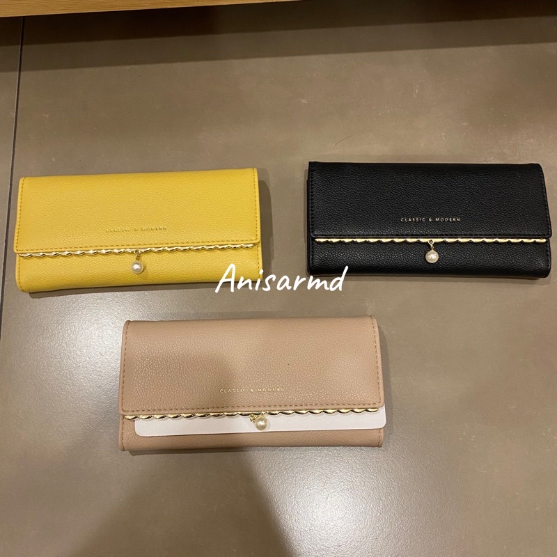 women's long crossbody bag with imitation pearl / dompet miniso / wallet miniso / dompet cewek