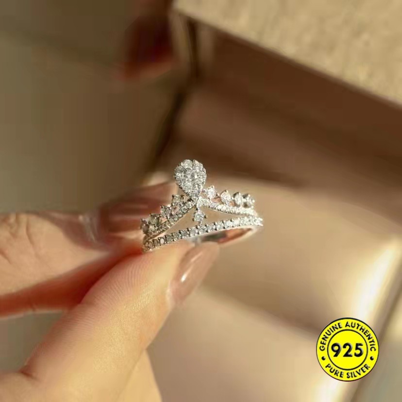 Cincin Bentuk Mahkota Aksen Berlian Penuh Gaya Eropa Dan Amerika Untuk Wanita