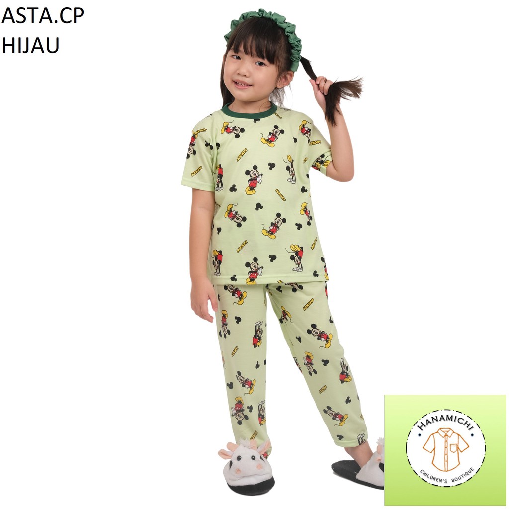 Hanamichi ASTA.CP Setelan Baju Tidur Anak Full Print Motif Kartun Lengan Pendek