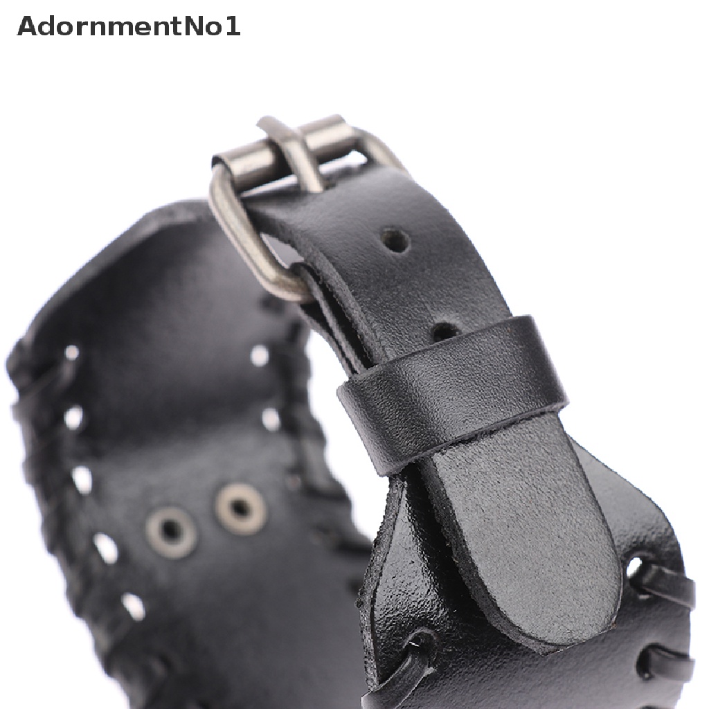 (AdornmentNo1) Gelang Tangan Kulit Lebar Adjustable Motif Kepala Serigala Gaya Punk Untuk Pria