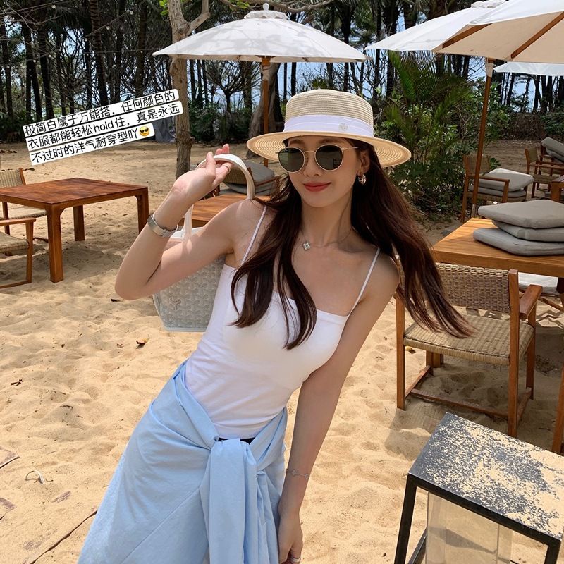 Tank Top Bra  Busa Basic Wanita Panjang / Tanktop Square Tali Spaghetti Premium-Basic Top putih