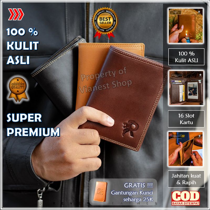 Dompet kulit pria original motif polos model lipat warna hitam coklat tan kanvas asli laki laki ori