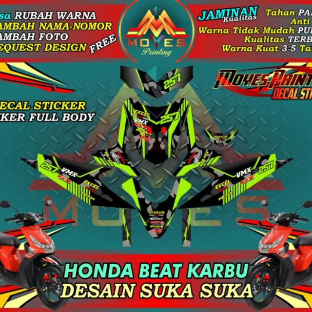 Decal Stiker Fullbody Honda Beat Karbu Decal Beat Karbu Stiker Motor Beat Karbu Decal Stiker fulbody