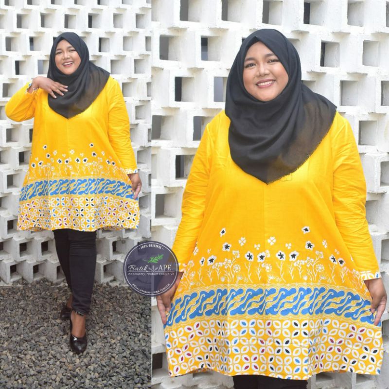 TUNIK JUMBO LD 120 130 140CM M XXXXXL 3L 4L 5L ATASAN BIGSIZE BERAT BB 100KG BATIK MOTIF TULIP BUSUI