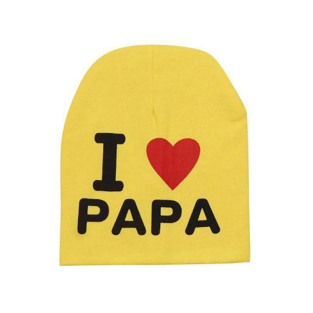 TOPI KUPLUK BAYI / TOPI ANAK UNISEX LUCU ( I LOVE MAMA / I LOVE PAPA )-I❤Papa - Kuning
