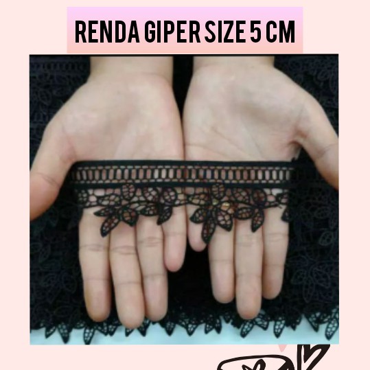 1 METER - 5 CM RENDA GIPER | RENDA BORDIR HITAM |PINGGIRAN DAUN