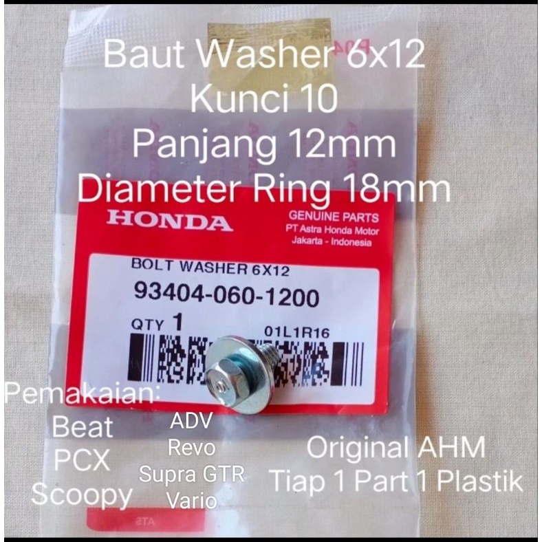 Baut Ring Washer 6x12 Kunci 10 Panjang 12mm Motor Honda Ori AHM