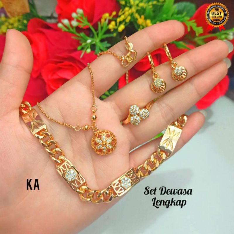 Set Dewasa Permata 4Plat varian Motif Perhiasan Wanita Gold dan Silver (COD)