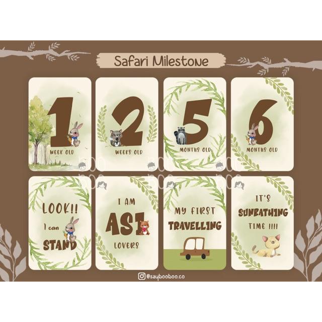 BooBoo Baby Milestone Card - Kartu Selfie Bayi FREE CUSTOM NAMA-Safari