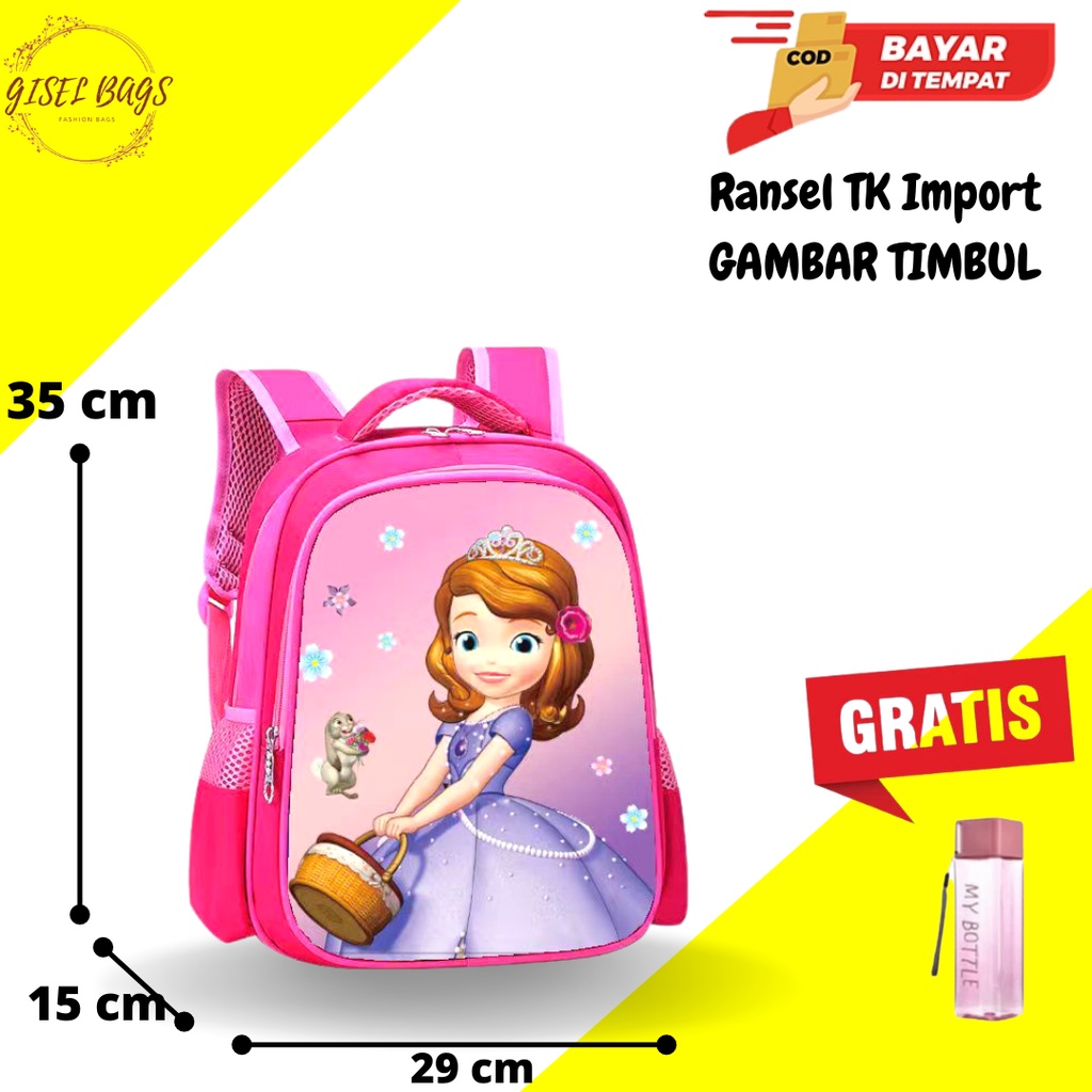 GB Tas sekolah anak perempuan TK gambar Timbul tas anak tk ransel anak import