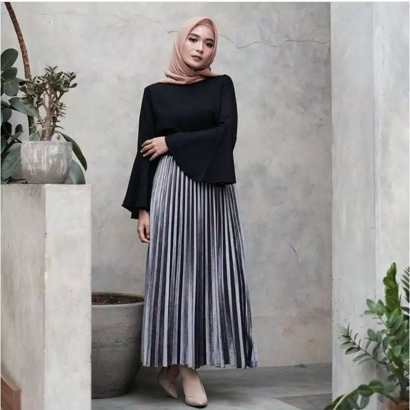 Aulia - Rok Bludru Velvet Plisket Premium // 100℅ Asli Import//Panjang 90 cm