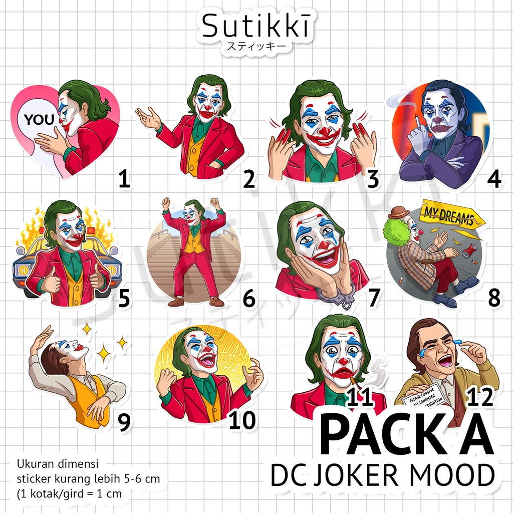 Sutikki | Sticker Pack DC Villains Joker Mood |  Die Cut Vinyl Stiker Laptop Gambar Tempel TV Film