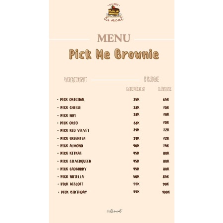 

Pricelist Brownies