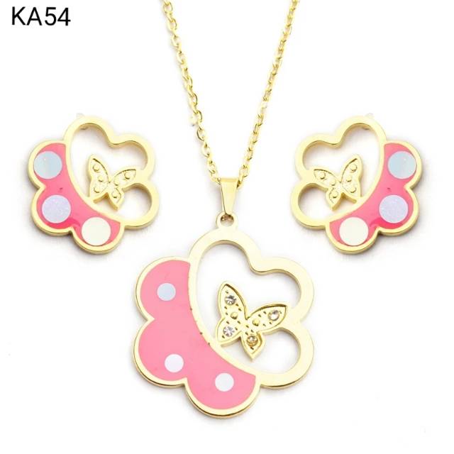 Set Perhiasan Titanium Lapis Emas 18K Anak Remaja Wanita Rose Pink KA54