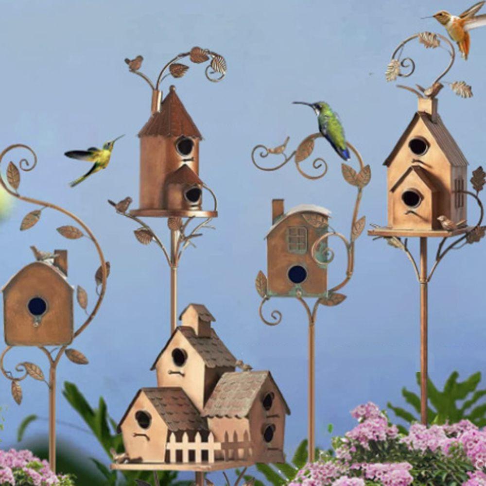 Solighter Garden Stake Birdhouse Garden Decor Dekorasi Rumah Dengan Batang Birdhouse Feeder Pasak Taman Indah