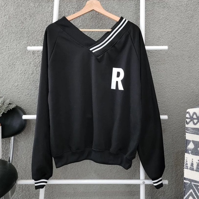 Outer Crewneck Wanita Terkini R V Neck Bahan Pleece Ala Korean Style