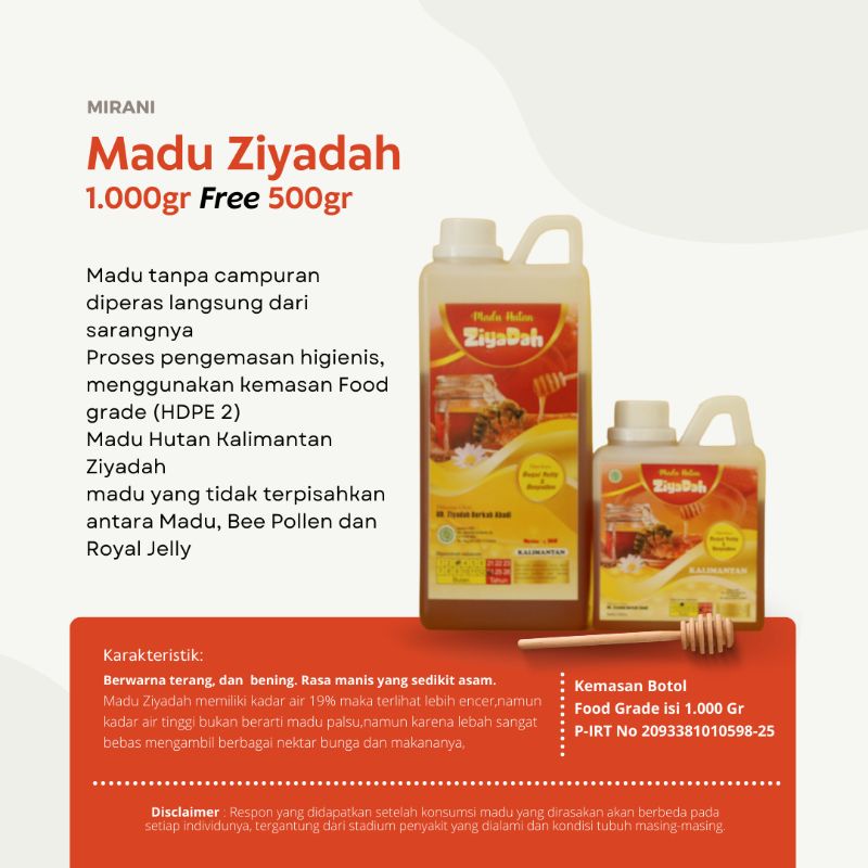 

madu ziyadah 1.000gr free 500gr 1.500gr orange