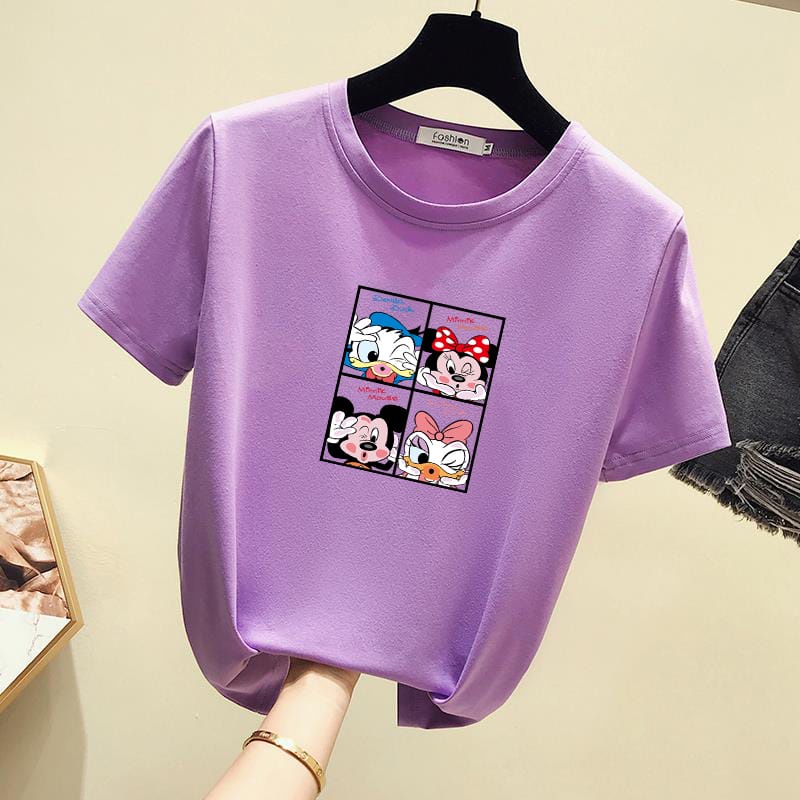 [littlecrab] Kaos Oversize Mickey Family Cute T-shirt Colorful Berkualitas Kaos Tumblr Korean Style