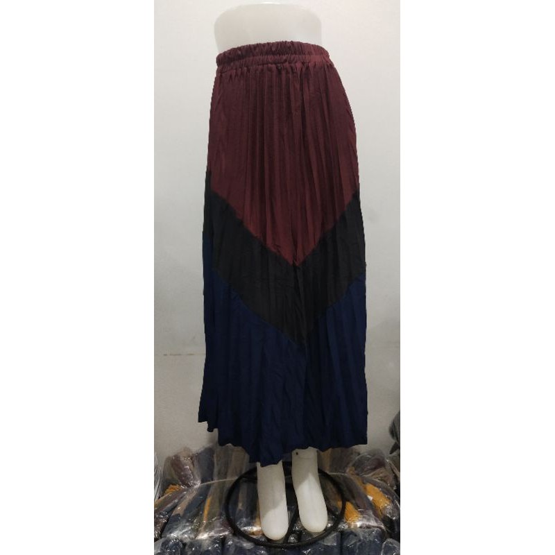 (Plisket 3 warna) ROK PLISKET BAHAN HYGET ROK PLISKET HYGET ROK MURAH ROK PLISKET TEBAL ROK PLISKET KOMBINASI