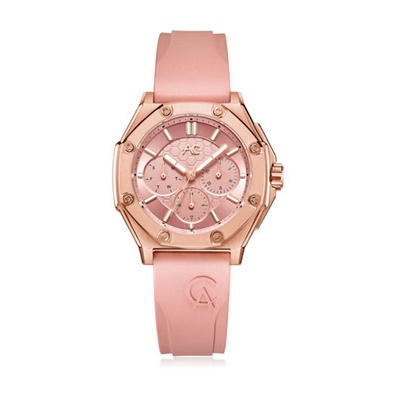 Jam Tangan Wanita Alexandre Christie AC 9601 AC9601 Pink RoseGold Rubber Original