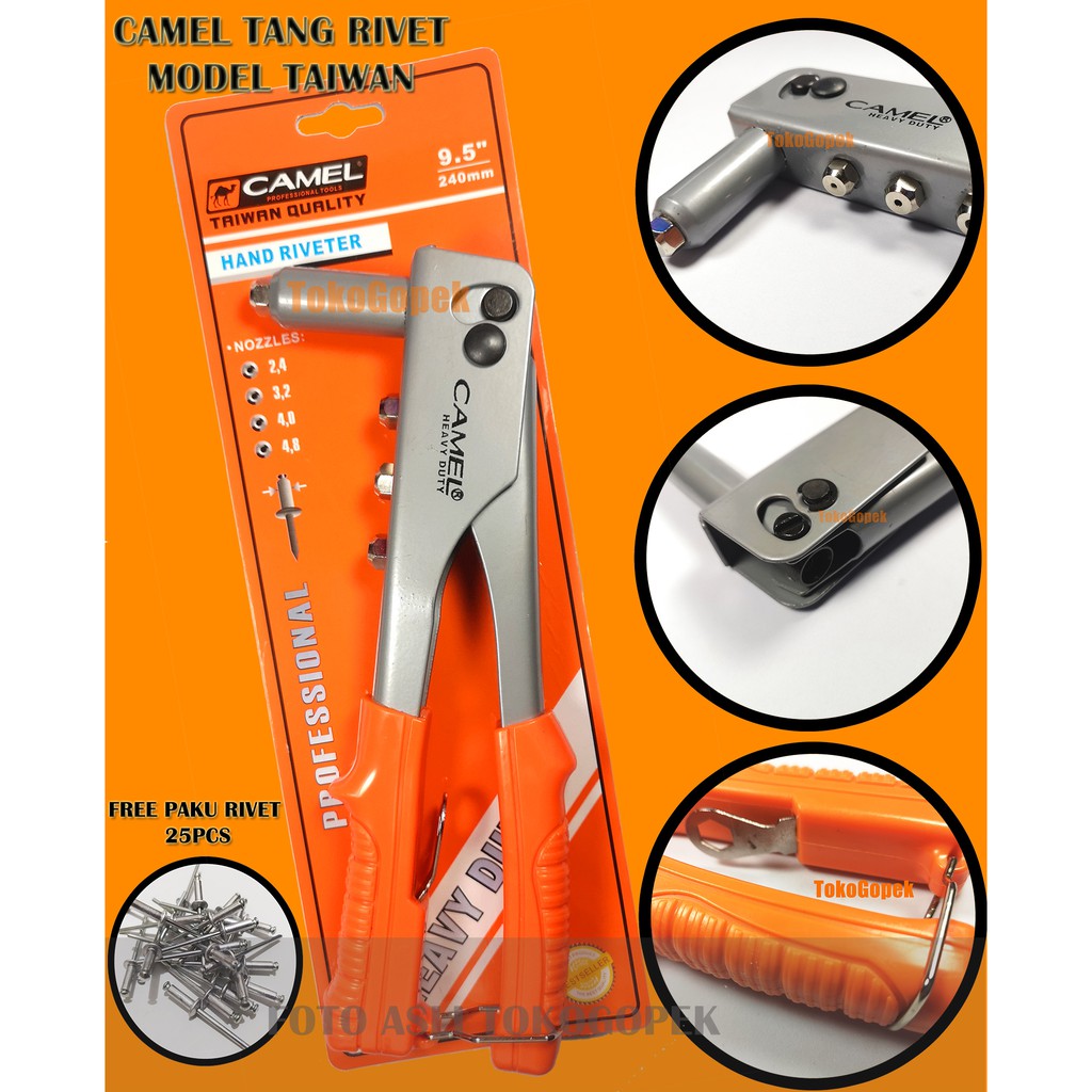 TANG RIVET | TANG RIPET HAND RIVETER 2.4mm - 4.8mm - BONUS PAKU RIVET