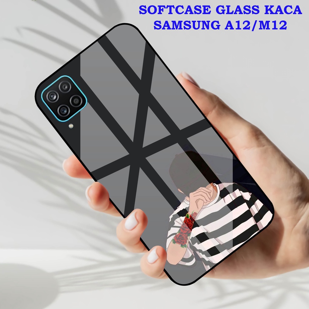 Softcase Glass Kaca SAMSUNG A12 - Case Hp Pelindung Handphone SAMSUNG M12 [ A12 ]