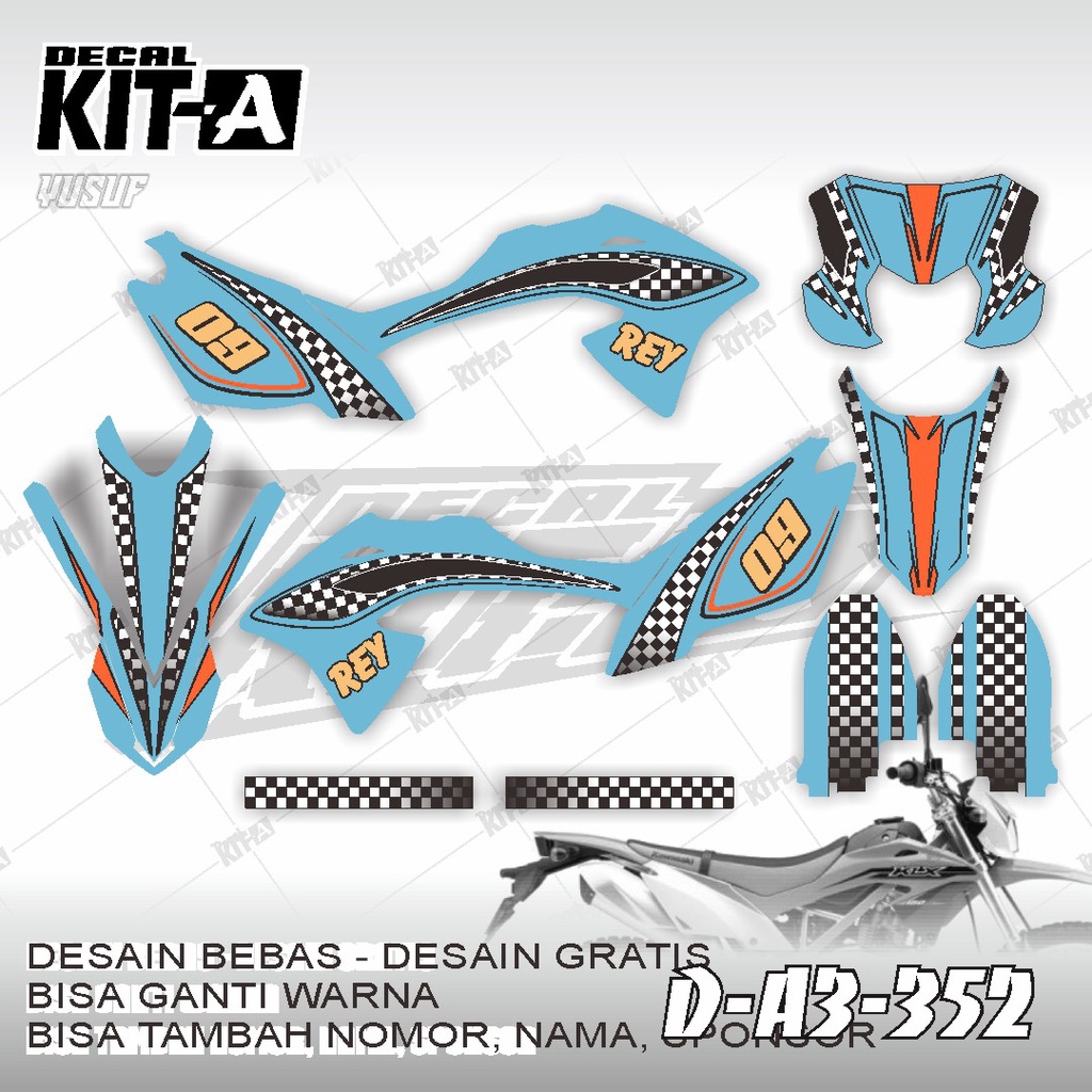 Decal kawasaki KLX 150 BF MOTIF KARBON RACING BIRU HITAM